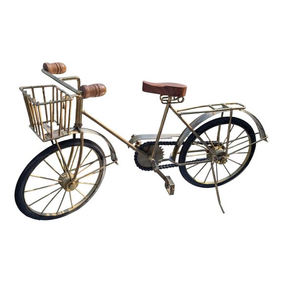 Vintage Decorative Stationary Bicycle Handcrafted 18" Metal Frame Wood Seat - Picture 6 of 8